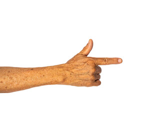 Pointing hand gesture, index and thumb finger gesture, isolated on white background with clipping path - 404428932
