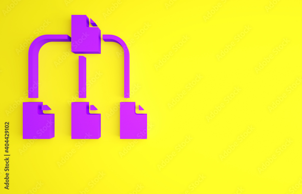 Poster purple folder tree icon isolated on yellow background. computer network file folder organization str