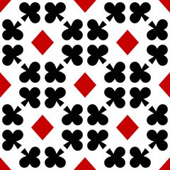 Seamless pattern with Playing card suits. Diamonds, Clubs. Endless background. Vector illustration.