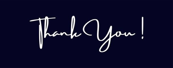 Thank you lettering white text handwriting calligraphy isolated on black background. Greeting Card Vector Illustration.