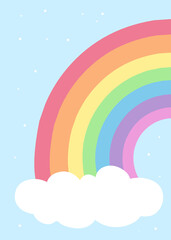 Cute cloud rainbow colorful design illustration for kids. Vector rainbow hand drawn illustration. rainbow illustration poster kids.
