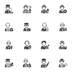 People profession vector icons set, modern solid symbol collection, filled style pictogram pack. Signs, logo illustration. Set includes icons as men and women people workers, professional work uniform