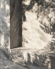 sunshade shadow on white marble wall, minimal background for presentation.