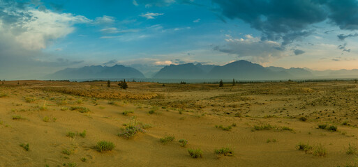 View of the Kodar Ridge. Chara sands. The region of baikal.