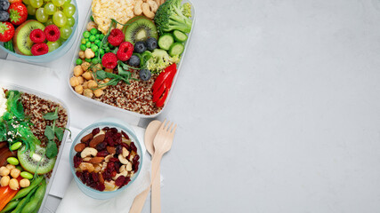 Takeaway  lunch boxes with homemade nutrition food. Organic vegan meals.