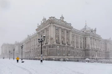 Fotobehang Royal Palace in madrid theater covered by snow from the storm philomena © josevgluis