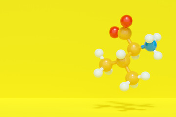 Valine (l-valine, Val, V) amino acid molecule. 3D rendering.