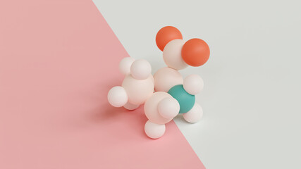 Proline (l-proline, Pro) amino acid molecule. 3D rendering.