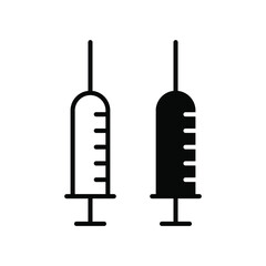 Vaccine syringe vector icon. Medical instrument symbol. Drug injection needle sign. Vaccination logo. Clip-art silhouette.