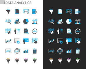 Data analytic icons light and dark theme. Pixel perfect.
