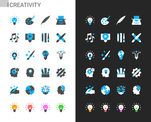 Creativity icons light and dark theme. Pixel perfect.