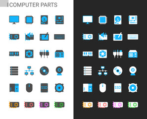 Computer part icons light and dark theme. Pixel perfect.