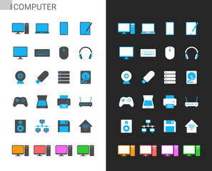 Computer icons light and dark theme. Pixel perfect.