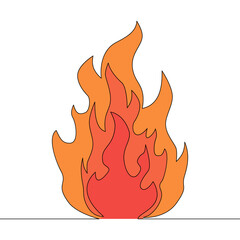 Flat continuous line art Fire symbol concept