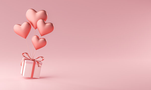 Heart Shape Ballon Carrying Gift Box Copy Space 3D Rendering