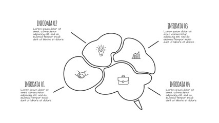Doodle brain infographic elements with 4 options. Hand drawn icons. Thin line illustration