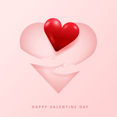 Valentine's Day Concept. Paper cut style heart shape and 3d heart shape. Vector illustration.