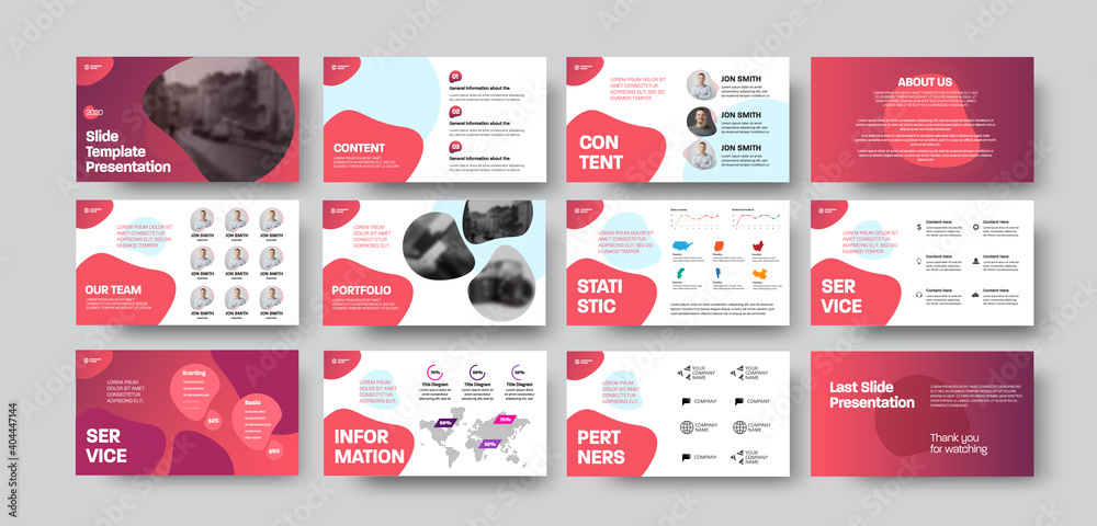 Poster Infographic slides presentation with pink abstract design for use in annual report, data analytics with brand corporate identity.
