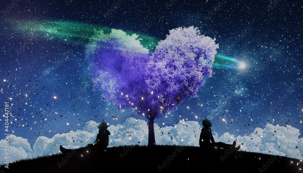 Wall mural couple outdoors watching the stars in night sky