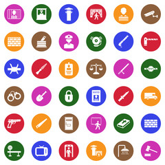 Prison Icons. White Flat Design In Circle. Vector Illustration.