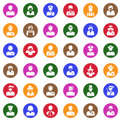 People Icons. White Flat Design In Circle. Vector Illustration.