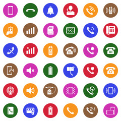 Phone Icons. White Flat Design In Circle. Vector Illustration.