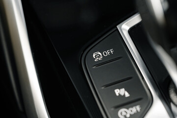 Car dashboard control panel buttons close up