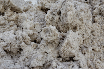 texture of caked thawed dirty snow. The concept of snow removal.