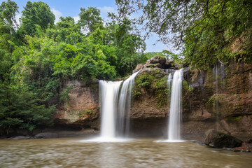 Haew Suwat waterfall in forest at Khao Yai National Park, Thailand