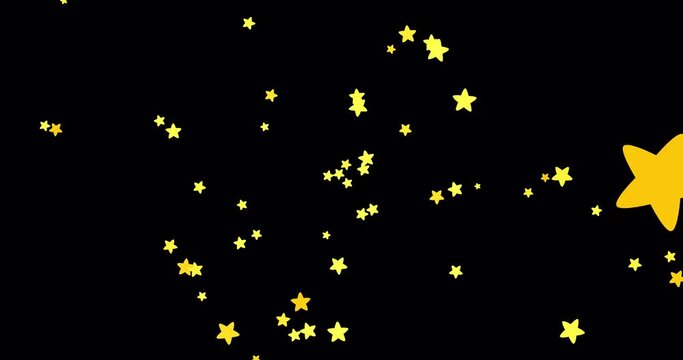 A loop video overlay template with cartoon stars on a transparent background. Background with yellow stars flying from the center in children's style