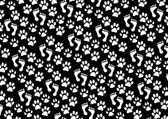 Seamless feet pattern wallpaper in black color background for decoration