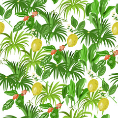 Seamless pattern with indoor plants with beautiful leaves