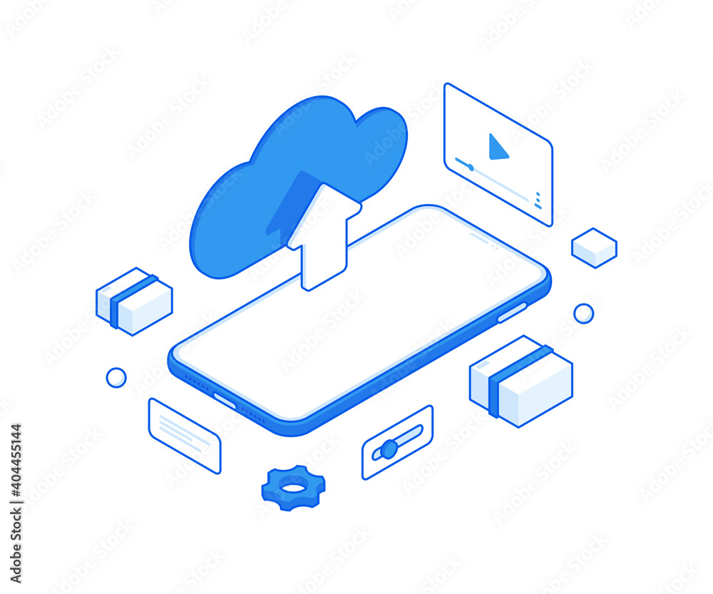 Wall mural modern smartphone sending data to cloud storage