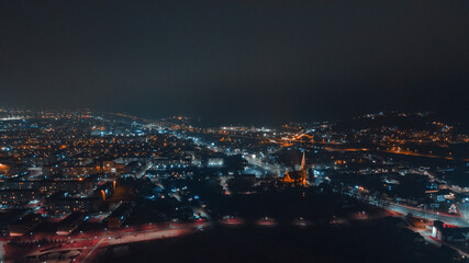 Night panorama of the city from the air