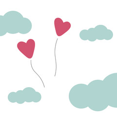 Fototapeta na wymiar Valentines day card with hearts in sky, vector illustration