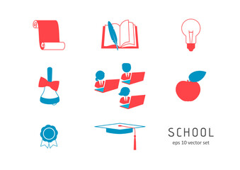 School - vector icons set on white background.