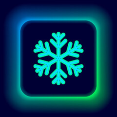 Glowing neon line Snowflake icon isolated on black background. Colorful outline concept. Vector.