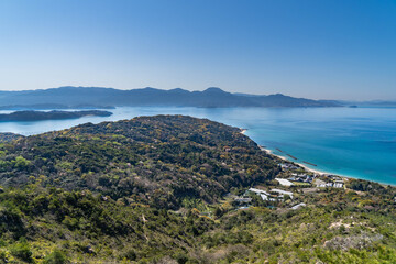 View for sea over the Mountain in Fukuoka prefecture, JAPAN.