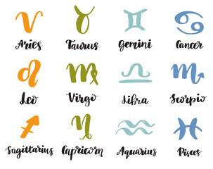 Vector hand drawn in sketch style astrology illustrations of the zodiac signs.