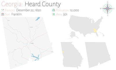 Large and detailed map of Heard county in Georgia, USA.