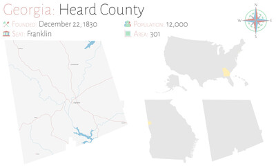 Fototapeta premium Large and detailed map of Heard county in Georgia, USA.