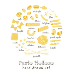 Pasta set drawings. Sketches. Hand-drawing. Vector illustration. Elements for design. Vector illustration