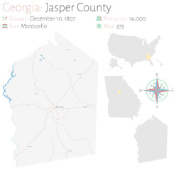 Large and detailed map of Jasper county in Georgia, USA.