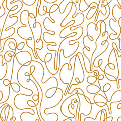 Golden autumn outline leaves pattern