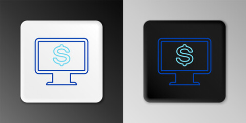 Line Computer monitor with dollar icon isolated on grey background. Internet financial security concept, online finance protection. Colorful outline concept. Vector.