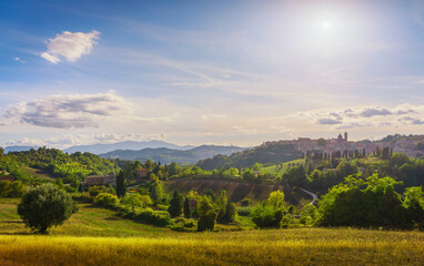 Fototapeta na wymiar Urbino city skyline and countryside landscape. Marche region, Italy.