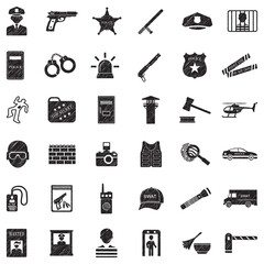 Police Icons. Black Scribble Design. Vector Illustration.