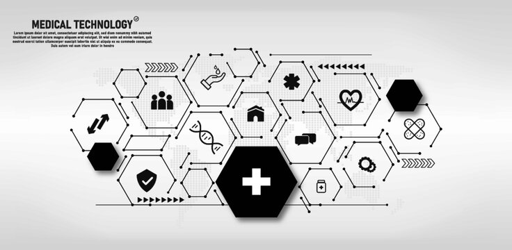 Medical background image care in abstract geometric hexagon design icon in background