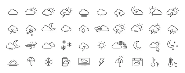 Foto op Canvas Set of 40 weather web icons in line style. Weather , clouds, sunny day, moon, snowflakes, wind, sun day. Vector illustration. © iiierlok_xolms
