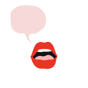 recommend clip art: Talking mouth with empty speech bubble for quote. Sexy woman lips with french red lipstick makeup vector illustration isolated on white 